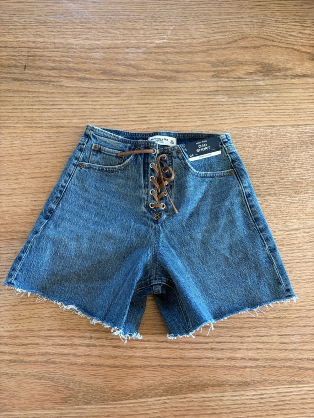 Abercrombie & Fitch Lace-Up Denim Shorts — Blue